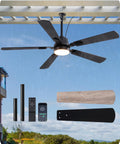 52 Inch Outdoor Ceiling Fan With Light Built For The Outdoors For Covered Patios And Gazebos IP66 Waterproof in black wood finish