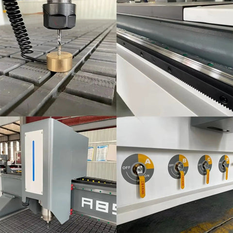 Beefy Heavy Duty Tank Grade CNC Wood Router 1325 4x8 control knobs, cutting tool, and precision components for woodworking