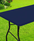 Waterproof Elastic Fitted Tablecloth With Elastic Edge For 6 Foot Tables 30x72 Inches Navy outdoors on picnic table