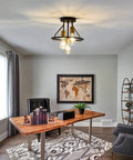 Industrial Semi Flush Mount Ceiling Light Fixture Three Light Dope Matte Black And Gold Chandelier E26 Farmhouse Ceiling Lamp