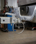 Heavy Duty Stainless Steel Locking Linch Pins With O-Ring Retainers secure utility trailers with hitch and O-ring detail.