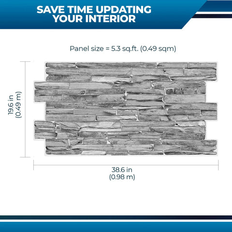 Slate Classic 3D Wall Panels for Interior Decor, 10 Pack PVC Covers Covering 50 Sq Ft showcasing panel size 38.6 x 19.6 in