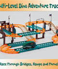 Multi-level Rex Racer Dino Race Track Set With Flexible Track and Motorized Car featuring bridges and snap-to-play design.