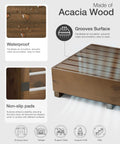 Close-up of Six Point Five Inch One Step Stool for seniors, made of acacia wood with waterproof surface and non-slip pads details.
