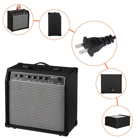 40W Portable Bass Amp With 8 Inch Speaker Retractable Handle Perfect For Practice Or Live Gigs Room Shaking Bass Tone Crisp Clarity