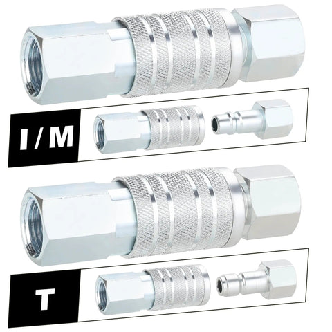 Heavy Duty 1/2 Inch Quick Connect Air Fittings Kit featuring metallic industrial couplers and plugs with 1/2 FNPT and MNPT