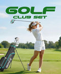 Woman using Women Left-Handed 9-Piece Golf Club Set With Stand Bag And Rain Hood Includes Driver Hybrid Irons 5 Through PW And Putter