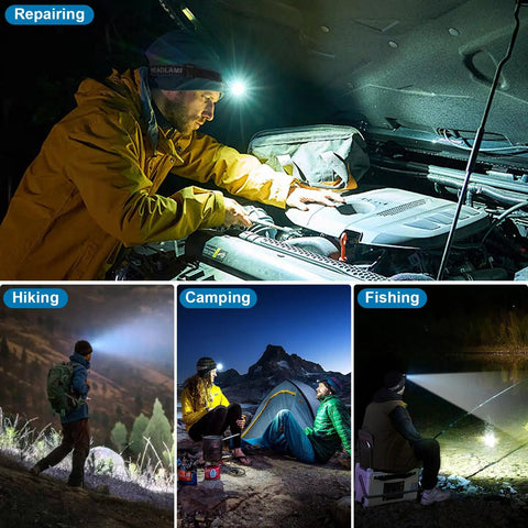 Two Pack Rechargeable Headlamp 99,000LM Ultra Bright With 3 Modes And 90 Degree Adjustable Beam IPX6 Waterproof Headlamp in use