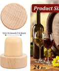 24 Piece T Shaped Cork Plugs Set Reusable Wooden And Rubber Wine And Beer Bottle Stoppers For Fresh Tastes Easy Seal And Everyday Use At Home Or On The Go with product size details and wine bottle