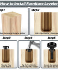 Installation guide for Heavy Duty Adjustable Furniture Leveling Feet Set Ten Pack With T Nut Kit, step-by-step instructions.