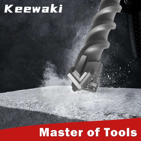 Keewaki SDS Max cross-tip hammer drill bit, 3/4" x 13" (340 mm) with heat-treated carbide head for concrete masonry