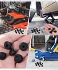 Bulk 12 Pack Rubber Jack Oil Plugs, Flat Head Hydraulic Filler Bung For Oil Reservoir Hole, shown with hydraulic jacks