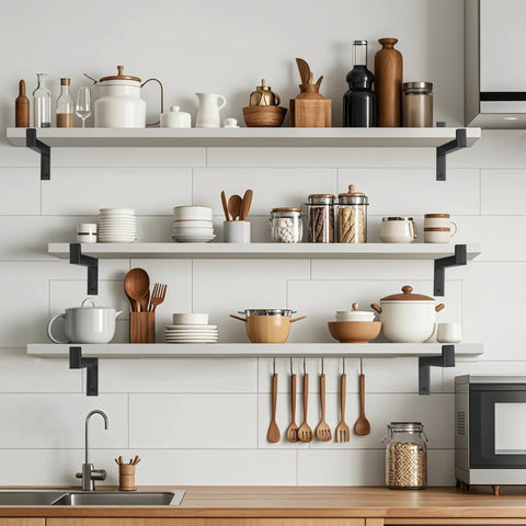 Heavy Duty 6 Pack 8 Inch Shelf Brackets Wall Mounted Industrial Beefy Metal Shelving Supports With Lip for DIY Garage Storage