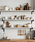 Beefy 6 Pack Shelf Brackets 10 Inch Wall Mounted T Shaped Industrial Metal Shelving Supports with lip black finish in kitchen