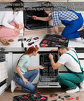 People using 58 Piece Home DIY Tool Set With Durable Plastic Toolbox Case Grab And Go Starter Kit For Home Garage Office And Dorm, All Purpose Hand Tools For Quick Fixes And Projects In Red on kitchen appliances.