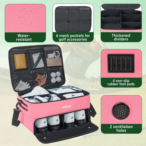 Two Layer Golf Trunk Organizer With Separate Ventilated Shoe Compartment showing pink design, mesh pockets, dividers