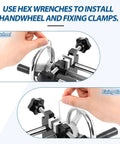 Manual Force Test Stand With Horizontal Spiral Stroke 220mm And 500N Capacity Handwheel Controlled Dialed In Spiral Mechanism For Precise Tension And Pull Testing Compact 9Lb Steel Frame With Preinstalled Fixed Clamp Includes HJJ001 APW Clamp, handwheel installation with hex wrenches