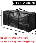 XXL 68.5 Gallon Heavy Duty Storage Bags Two Pack With Mega Strong Wrap Around Handles Zippered Reusable Moving Totes shown in dimensions