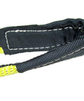 Close-up of tapered eye on 3-Inch By 6-Foot Poly Web Lifting Sling Eye And Eye 2-Ply 19200 Lb Basket Rating For Crane Rigging Pro Use Advant-Edge Yellow Polyester With Tapered Eyes And Red Warning Yarn