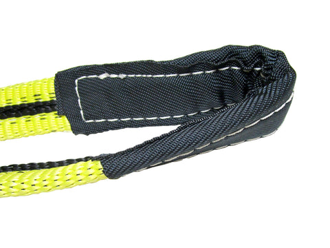 Close-up of tapered eye on 3-Inch By 6-Foot Poly Web Lifting Sling Eye And Eye 2-Ply 19200 Lb Basket Rating For Crane Rigging Pro Use Advant-Edge Yellow Polyester With Tapered Eyes And Red Warning Yarn