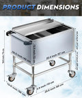 Mobile Ice Bin 26 By 20 Inch With Sliding Lid Insulated Stainless Steel Ice Chest On Casters With 2 Bottle Holders