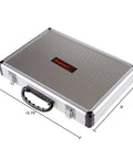 Aluminum carrying case for 35 Piece Router Bits Set Carbide Woodworking Kit for DIY Home Improvement with dimensions 12.75 x 9 x 2 inches.