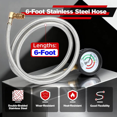 Exhaust Back Pressure Tester Kit With 6ft Stainless Steel Hose And Quick Connector For Diesel Trucks SUVs Vans Pro Grade Exhaust Back Pressure Gauge With M12 And M18 Adapters Easy One Hand Setup 6-foot hose