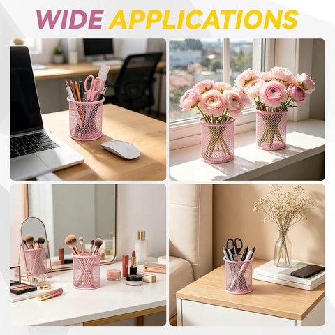3 Pack Mesh Metal Pen Holders Set 3.5x3.8in Desk Organizer Cups For Office And Home with wide applications