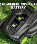 40 Volt 17 Inch Electric Lawn Mower And 12 Inch String Trimmer Combo Kit With Dual 4Ah Batteries And Dual Chargers Brushless Quiet Power For Yards Easy Start Lightweight All In One Yard Care, open battery compartment
