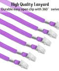 Purple Lanyards For IDs, 100 Pack, 18 Inch Polyester Lanyards With Swivel Hook And Clip showcasing easy open clips