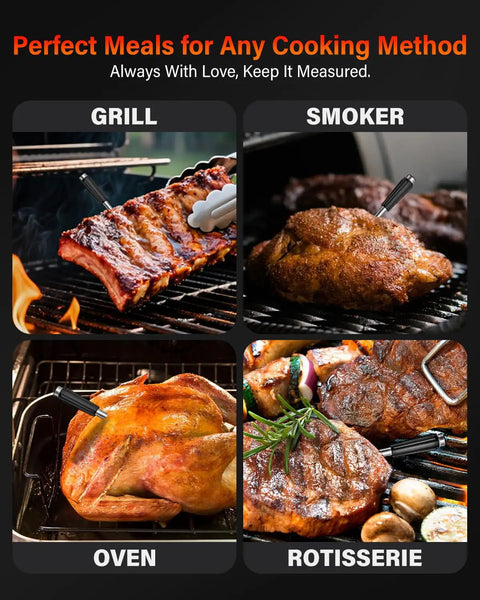 8 Sensor Smart Wireless Meat Thermometer with Built In Touchscreen Base No Phone Needed Dual Probes Bluetooth 5.3 on grill and smoker