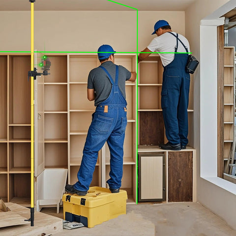 Pro Grade Multifunction Laser Level Pole With Adjustable Height And 360 Degree Rotating Head used by workers in room installation