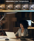Clamp On Desk Lamp With Eye Care, Swing Arm And Stepless Dimming, Adjustable Color Temperature 3000K To 5500K in use over desk