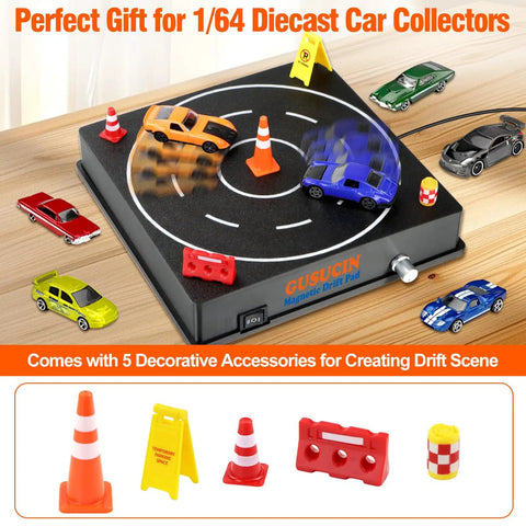 USB Powered 1 64 Diecast Car Drift Pad With Spinning Track Adjustable Speed And Direction Magnetic Under Car Pad 5 Decoration Options