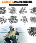 All In One Fishing Tackle Kit With Organized Tackle Box 397 Piece Gear Set Including Hooks Sinkers Swivels Beads Rigs Jigs Drop Shot Weights For Bass And Trout Ready To Fish displayed with angling weights