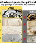 Powerful 2500W Portable Handheld Steam Cleaner With Large Capacity Tank showing before and after cleaning kitchen and upholstery.