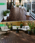 Interlocking Deck Tiles For Indoor And Outdoor Use Waterproof Acacia Wood Patio Tiles Dark Brown Checker Pattern 11.81 Inch Squares