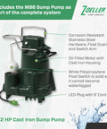 Complete Sump Pump Setup With Tough One Half HP Motor And Smart 12 Volt DC Battery Backup Beats Rough Weather With Full Kit Check Valve Float Switch And PVC Pipes To Keep Basements Bone Dry While System Runs Smooth During Storms - M98 Sump Pump with cast iron housing and float switch.