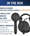 2 In 1 Dual Shower System With Rain Head And 7-Mode Handheld Shower Head Matte Black With One Touch Switching in package
