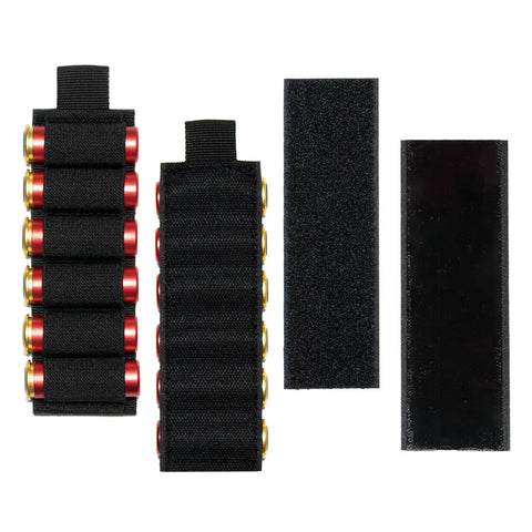 4 Pack Shotgun Shell Side Saddle Carrier For 12 And 20 Gauge Nylon MOLLE Buttstock Holder With Adhesive Back Sticker Black Holds 6 Rounds Per Carrier