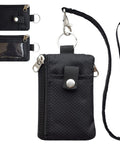 Ultra Slim RFID Blocking Wallet With ID Window And Lanyard, Water Resistant Zip Case For Cards And Cash with black design