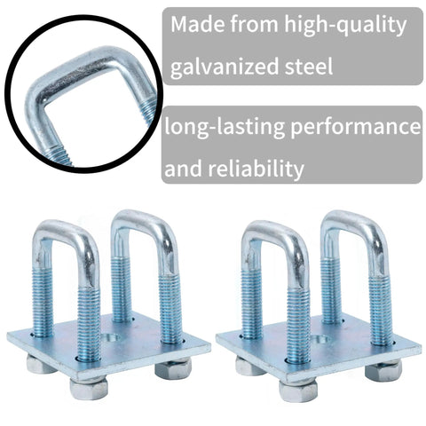 Beefy Two Pack Heavy Duty Square U-Bolt Kit 1-5/8 in Wide by 3-1/2 in Long With Nuts, Washers and Frame Plates Rust-Resistant Galvanized Steel