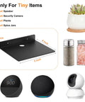 Straight Fire Black Metal Floating Wall Shelf For Echo Dot Alexa Smart Speakers Cameras Compact Rack suitable for small items.