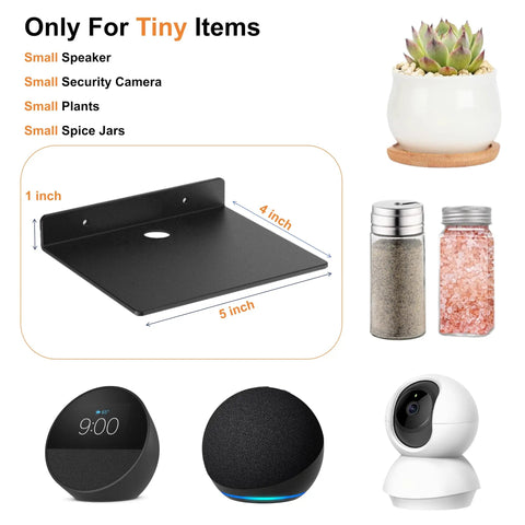 Straight Fire Black Metal Floating Wall Shelf For Echo Dot Alexa Smart Speakers Cameras Compact Rack suitable for small items.