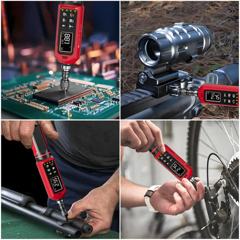 One Quarter Inch Digital Torque Screwdriver With Bright Colorful Large Display, 0.4 To 26.6 Inch Pounds Range, High Precision Pro Grade Plus Or Minus One Percent, Easy Readout For Precision Electronics And Tiny Builds, used on electronics, rifle, and bike