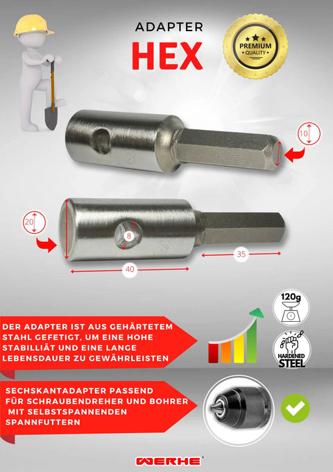 Earth Drill Adapter For Cordless Drills And Augers That Grips No Slip Hex And Keyless Chucks For Solid Post Hole Drilling