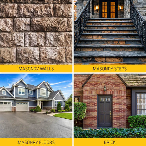 Masonry walls, steps, floors, and brick in residential settings, suitable for Masonry Crack Filler Seals And Waterproofs Cracks In Concrete.
