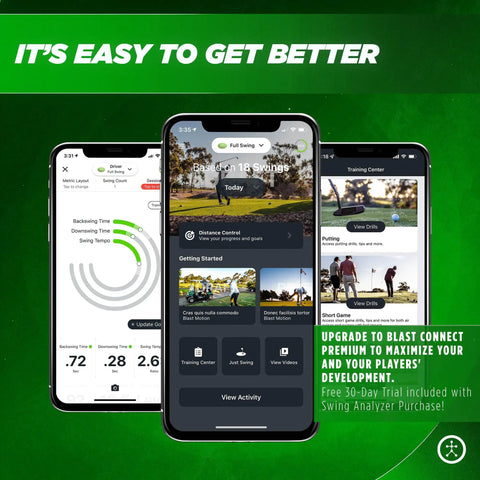 Mobile app interface displaying real-time data for Golf Swing And Stroke Analyzer With Real Time Feedback Swing Metrics Video Capture Highlights Training Tool To Track Your Golf Game With GEN3 Sensor Insights.