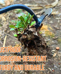 Close-up of 4 Claw Manganese Steel Weed Puller With Lever Design in action uprooting weed, showing rustproof construction in garden