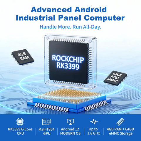 15 Point 6 Inch All In One Industrial Panel PC Android 12 Fanless Rig Featuring Rock Solid RK3399 Chipset with 4GB RAM and 64GB Storage